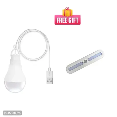 Combo USB Bulb LED USB Bulb Mini LED Night Light led Portable Light Wireless Rechargeable Motion Sensor Induction lamp with Charging Cable (Pack of 1)-thumb0
