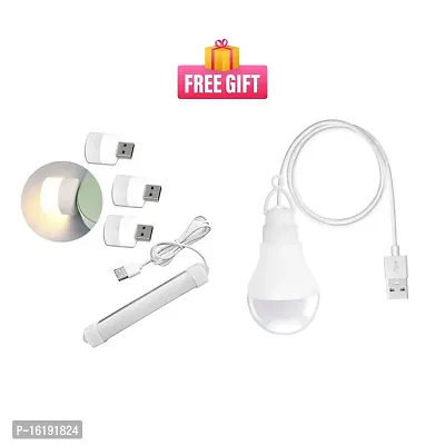 Combo  Portable USB LED Mini Tube Light  Bright USB LED Bulb / 9 Volts / 9 Watts Along with Long Wire/Cable, with High Brightness Cool Day Light for Small Rooms-thumb0