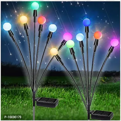 Outdoor Solar Garden Lights 2 Pack Solar Powered 7 Colors Changing RGB Lights with 12 Glowworm Lamp Swaying When Wind Blows Decorative Starburst Swaying Lights for Garden Patio Backyard