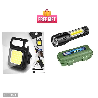 Combo Lumen Rechargeable COB Keychain Work Light with 3 Lighting Modes, Magnetic Base, Keyring LED Torch  Pocket Size Mini Aluminum LED Flashlight Small Portable Lamp Pocket Torch (Pack of 1)-thumb0