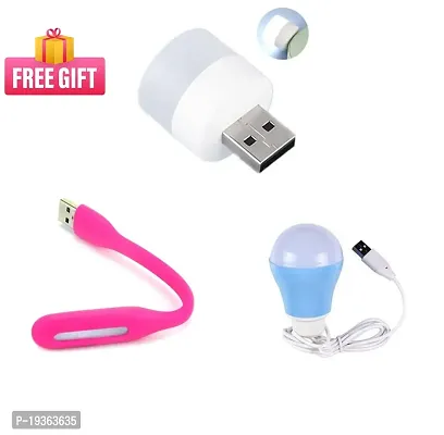 Combo Mini Usb LED Flexible Light Lamp Plastic Mini Bulb White Led Night USB Bulb Usb Led Y Bulb With One Meter Wire (Pack of 1)-thumb0