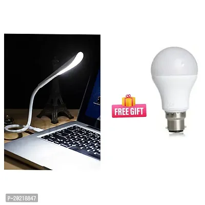 Combo Portable Flexible Adjustable Eye Protection USB LED Desk Light Table Lamp 9-Watts Multipack B22 LED Cool Day White LED Bulb (Pack of 1)-thumb0