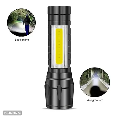LED Flashlight with COB Light Mini Waterproof Portable LED Flashlight USB Rechargeable 3 Modes Light Flashlight - Black-thumb2