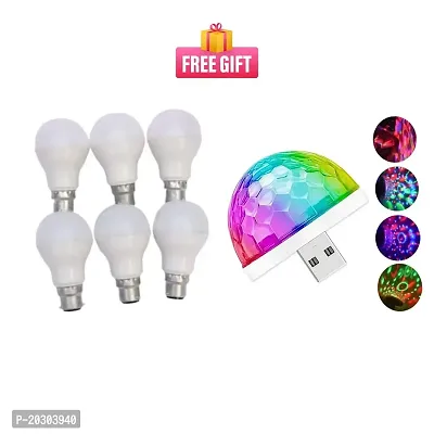 Combo 9-Watts Multipack B22 LED Cool Day White LED Bulb,USB Operated Disco Projection Light Multicolor Disco Effects Round LED Night Light for Home Bedroom Party Room Compatible with USB Port