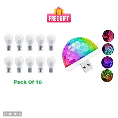Combo 12-Watts Multipack B22 LED Cool Day White LED Bulb,USB Operated Disco Projection Light Multicolor Disco Effects Round LED Night Light for Home Bedroom Party Room Compatible with USB Port