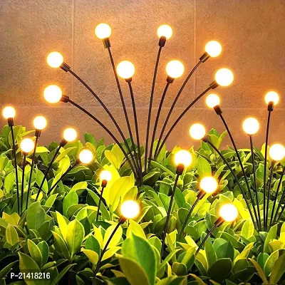 Firefly Outdoor Solar Lights | 6 LED | with Flash Mode | Starburst Swaying Solar Garden Light, Warm Garden Light | Outdoor Decoration | Waterproof | Path Lights for Pots, Balcon, Pathway (Pack of 2)-thumb0