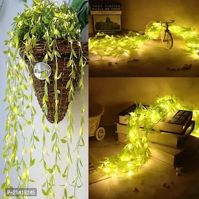 Artificial Vine Garland Fake Plants, Vine Hanging Garland with Fairy LED String Light, Curtain Light, Hanging for Home Kitchen Garden Office Wedding Wall Decor, Green