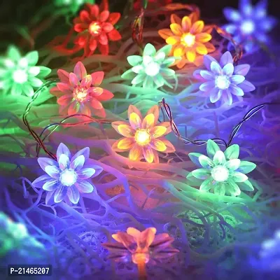 Double Silicone Flower String Light 14 LED 3 Meter Lotus Fairy Light for Home Decoration, Indoor Outdoor Decoration Waterproof Flower Light for Diwali, Christmas (Multicolor, Plug-in)-thumb0
