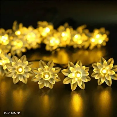 Double Silicone Flower String Light 14 LED 3 Meter Lotus Fairy Light for Home Decoration, Indoor Outdoor Decoration Waterproof Flower Light for Diwali, Christmas (Warm White, Plug-in)-thumb0