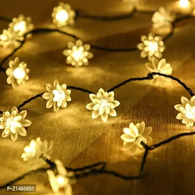 Double Silicone Flower String Light 14 LED 3 Meter Lotus Fairy Light for Home Decoration, Indoor Outdoor Decoration Waterproof Flower Light for Diwali, Christmas (Warm White, Plug-in)-thumb3