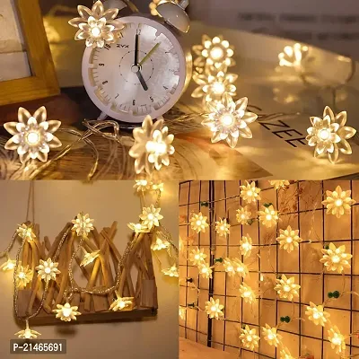 Double Silicone Flower String Light 14 LED 3 Meter Lotus Fairy Light for Home Decoration, Indoor Outdoor Decoration Waterproof Flower Light for Diwali, Christmas (Warm White, Plug-in)-thumb4