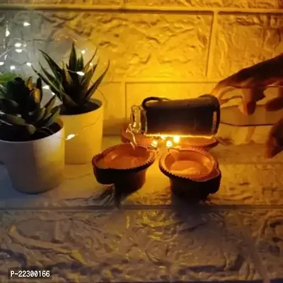 Led Light Water Sensor Diya Artificial Flameless (Pack of 2) Candle All Occasions Ganapati Navratri Diwali Wedding Party-thumb0