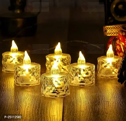 6 Pcs Flameless and Smokeless Decorative Crystal Candles Transparent Acrylic Led Tea Light Candle for Christmas Decoration (6 Pieces, Yellow, 2 cm)