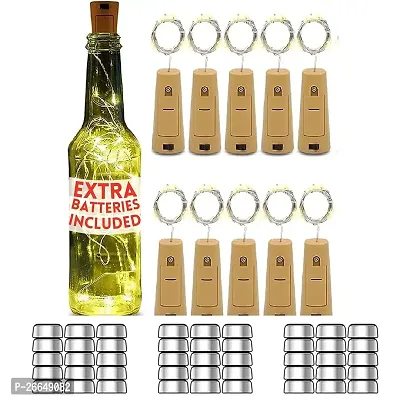 Cork Lights ( Pack of 10 ) With 30 Extra Batteries 20 LED Wine Bottle Cork Copper Wire String Lights, 2M/7.2FT Battery Powered Lights for Home Decoration and Festival Decoration-thumb0