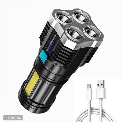 Torch Lights Rechargeable with HGH Power Long Dstance with Multifunctional Portable LED Flashlight Torch Long Distance Beam Range with 4 Lighting Modes and COB Light for Outoor