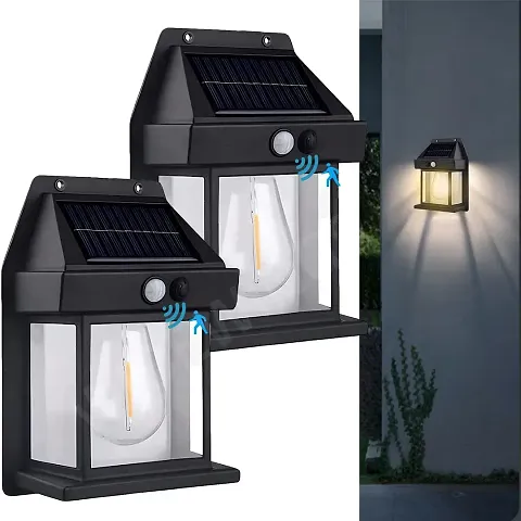 Solar Wall Lights Outdoor, Wireless Dusk to Dawn Porch Lights Fixture, Solar Wall Lantern with 3 Modes  Motion Sensor, Waterproof Exterior Lighting (Pack of 2) with Clear Panel