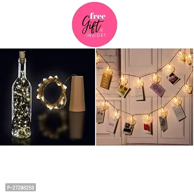 Combo 20 Led Battery Operated String Decorative Fairy Lights Heart Photo Clip LED String Lights for Photo Hanging, Birthday, Festival, Wedding, Party for Home Decoration (Warm White) (Pack of of 1)-thumb0