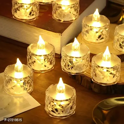 6 Pcs Flameless and Smokeless Decorative Candles Transparent Acrylic Led Tea Light Candle for Christmas, Festival,Candles (6 Pieces, Warm White, 3 cm)