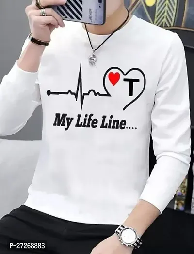 Stylish White Polyester Printed Round Neck Tees For Men-thumb0