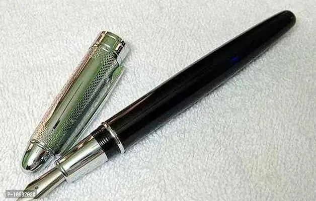 Silver Mesh Cap With Shiny Black Full Metal Body Detachable Ink Converter Fountain Pen