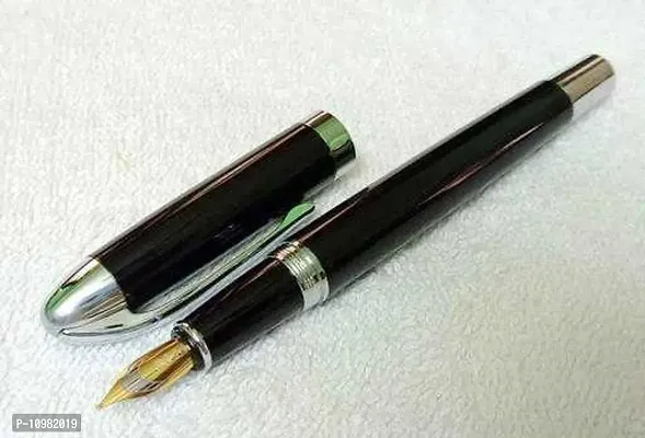 Shiny Black Color With Silver Clip And Trims Full Metal Body With Detachable Ink Converter Fountain Pen