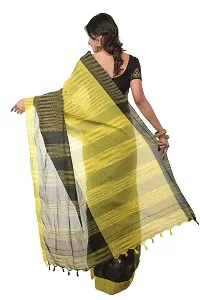martliner Designer Striped Handloom Khadi Cotton Saree for Women (Yellow,Black/White,Blue/Red,Yellow)-thumb2