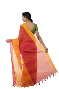 martliner Pure Handloom Cotton Sarees for Women in Woven Self Design With Blouse Piece, Yellow and Red Colour-thumb2