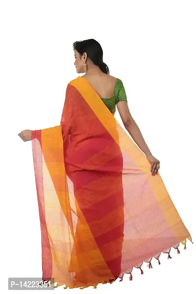 martliner Pure Handloom Cotton Sarees for Women in Woven Self Design With Blouse Piece, Yellow and Red Colour-thumb3