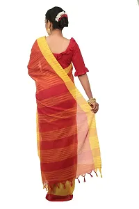 martliner Designer Striped Handloom Khadi Cotton Saree for Women (Yellow,Black/White,Blue/Red,Yellow)-thumb2