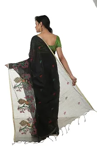 martliner Women's Saree Bengal Handloom of Self Design Pure Cotton Silk With Blouse Piece, Black Colour-thumb2