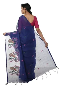 martliner Women's Saree Bengal Handloom of Self Design Pure Cotton Silk With Blouse Piece, Blue Colour-thumb2