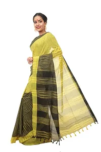 martliner Women's Bengal Cotton Handloom Sarees Latest Design With Blouse Piece, Black and Yellow Colour-thumb1