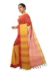 martliner Designer Striped Handloom Khadi Cotton Saree for Women (Yellow,Black/White,Blue/Red,Yellow)-thumb1