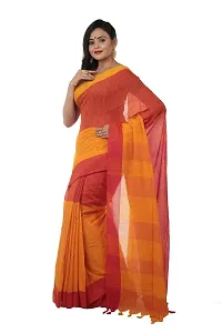 martliner Pure Handloom Cotton Sarees for Women in Woven Self Design With Blouse Piece, Yellow and Red Colour-thumb1