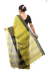 martliner Women's Bengal Cotton Handloom Sarees Latest Design With Blouse Piece, Black and Yellow Colour-thumb2