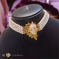 BS Jewel White Pearl  Moti Sankha Design  Gold Plated Choker Necklace with pair of Earring for Girls and Womens-thumb1