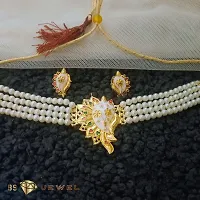 BS Jewel White Pearl  Moti Sankha Design  Gold Plated Choker Necklace with pair of Earring for Girls and Womens-thumb4