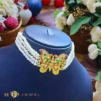 BS Jewel White Pearl Moti Butterfly  Design Gold plated Choker Necklace with pair of Earring for Girls and Womens-thumb1