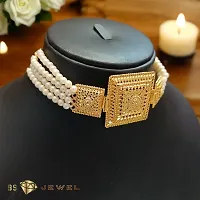 Trendy White Pearl Gold Plated Choker Necklace set with pair of Earring for Girls and Women-thumb2