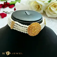 Trendy White Pearl Gold Plated Choker Necklace set with pair of Earring for Girls and Women-thumb2