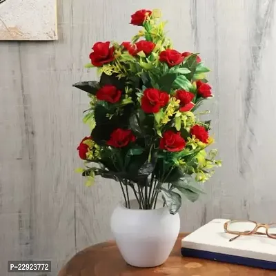 Red Rose Artificial Flower With Pot 16 Inch, Pack Of 1, Flower Bunch
