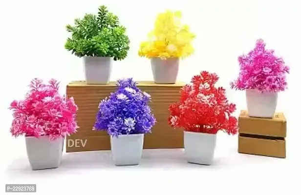 Multicolor Wild Flower Artificial Flower With Pot 3 Inch, Pack Of 6, Flower With Basket
