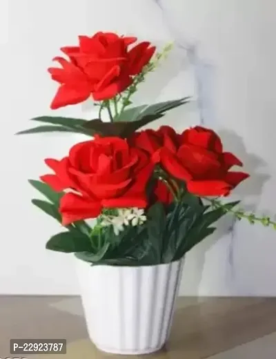 Rose Red Rose Artificial Flower With Pot 5 Inch, Pack Of 5, Flower With Basket
