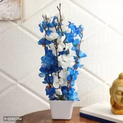 White, Blue Orchids Artificial Flower With Pot 16.5 Inch, Pack Of 1, Flower Bunch-thumb0