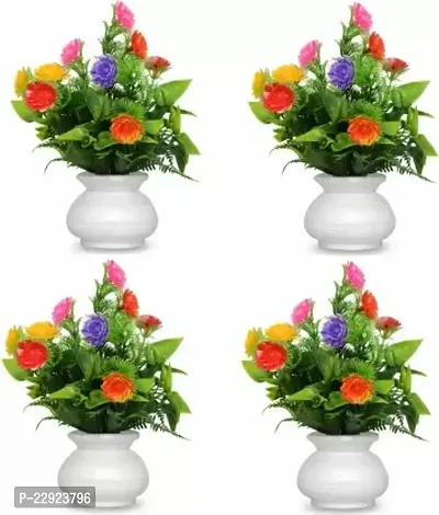 Flower Decorate With Flowers Pack Of 4 Bonsai Wild Artificial Plant With Pot 18 Cm, Multicolor