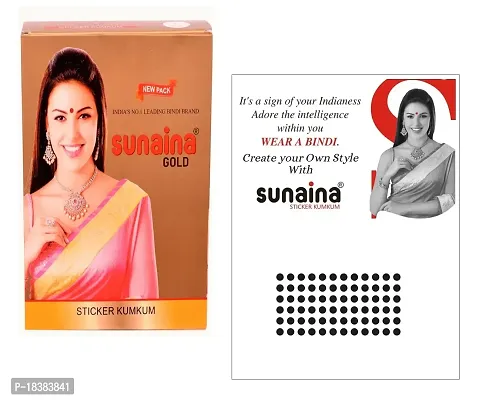 Sunaina New Gold Sticker Kumkum Forehead Black Round Pottu Bindis Velvet Bindi Box With 15 Cards/Flaps For Women  Girls-thumb0