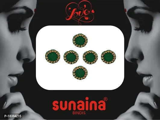 Sunaina New Love Collection Round elegant Green Bindi With Golden Stone For Women  Girls (Size-1 (9MM))