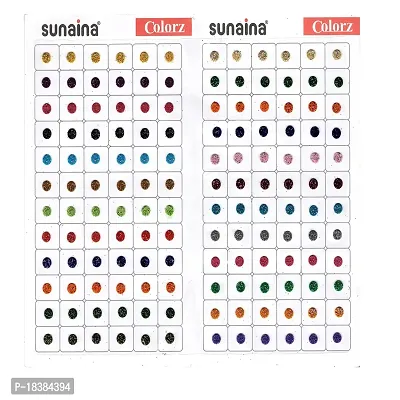 Sunaina Colorz Multicolor Bindis Glitter Round Velvet Tikka Bindiya Shining Sparkle Colorful Chamki Sticker Kumkum Bindi For Women  Girl Girls (24 Color shades in 144 Bindi Book) {Size-3 (6mm)}