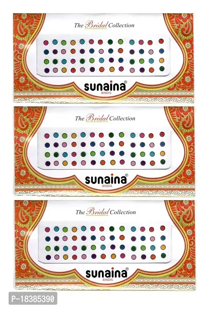 Sunaina traditional Bridal Plain Multicolor Bindi with black outline sticker kumkum bindi for women  Girl (Pack of 3) (5MM)