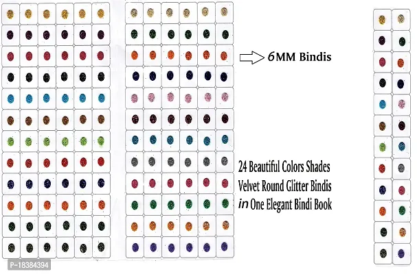 Sunaina Colorz Multicolor Bindis Glitter Round Velvet Tikka Bindiya Shining Sparkle Colorful Chamki Sticker Kumkum Bindi For Women  Girl Girls (24 Color shades in 144 Bindi Book) {Size-3 (6mm)}-thumb3